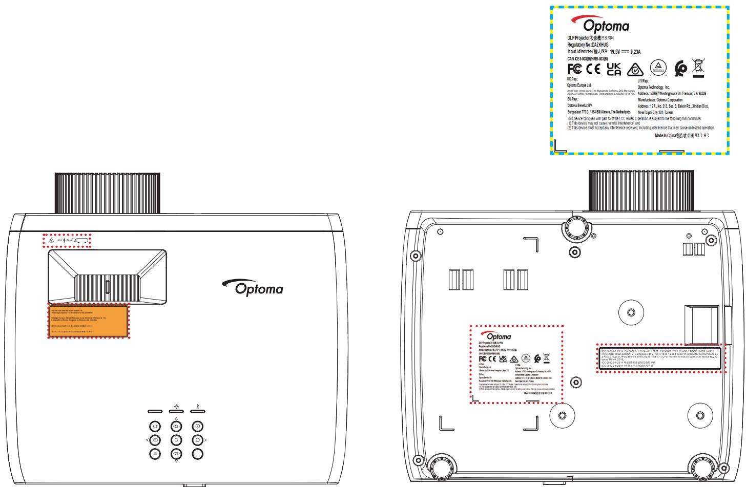 OPTOMA ZH521 - Étiquettes des spécifications et d'avertissement - 1