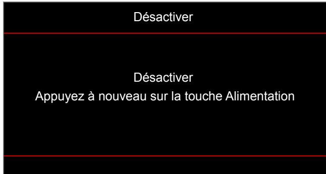 Désactiver Désactiver Appuyez à nouveau sur la touche Alimentation
