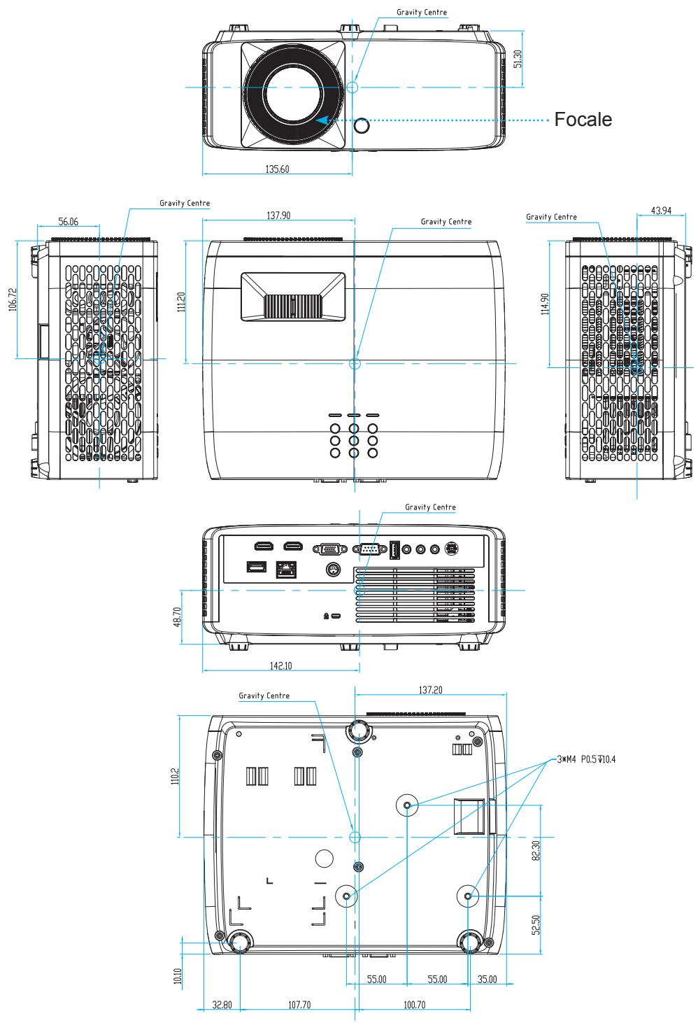OPTOMA ZH521 - Dimensions du projecteur et installation au plafond - 1