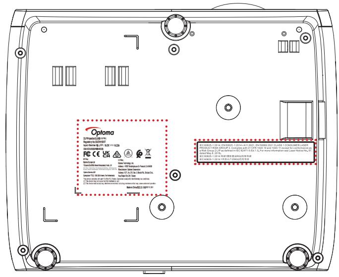 OPTOMA ZH521 - Étiquettes des spécifications et d'avertissement - 3