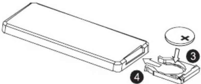 Technical diagram showing a 3D rectangular component with labeled parts and a circular button, likely illustrating a mechanical or electronic assembly.