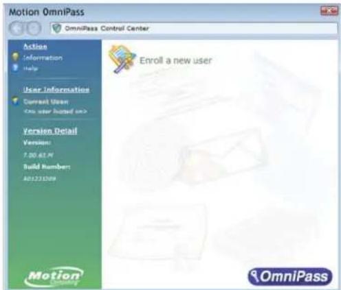 Motion OmniPass OmniPass Control Center Action Information Help User Information Current User This user hosted us Version Detail Version: 7.00.61.Pt Build Number: A01231509 Enroll a new user Motion OmniPass