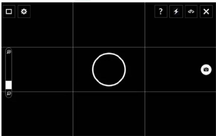Mobile phone status bar with navigation icons and a white circle on the right panel