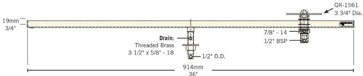 19mm 3/4" Drain: Threaded Brass 3 1/2" x 5/8" - 18 1/2" O.D. 914mm 36" 7/8" - 14 1/2" BSP GR-1561 3 3/4" Dia.