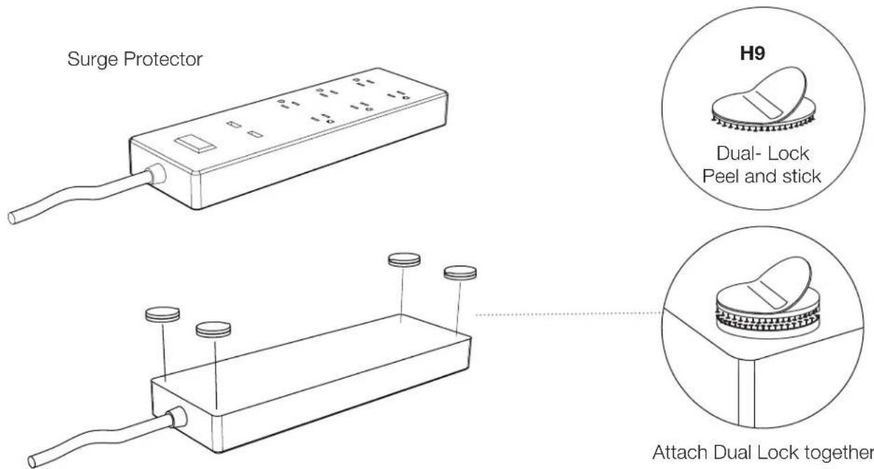 Surge Protector H9 Dual- Lock Peel and stick Attach Dual Lock together