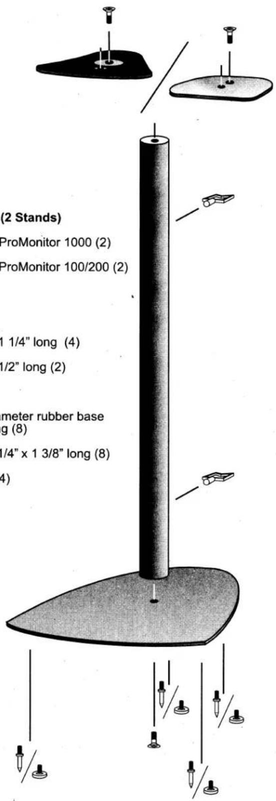 (2 Stands) ProMonitor 1000 (2) ProMonitor 100/200 (2) 1 1/4" long (4) 1/2" long (2) meter rubber base g (8) 1/4" x 1 3/8" long (8) (4)