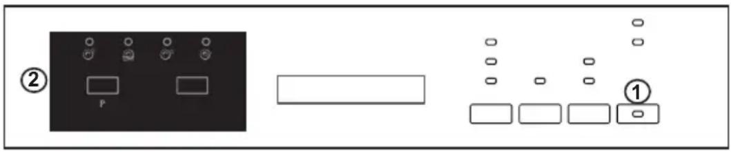 Diagram showing two labeled components (② and ①) with symbols like circles, squares, and a rectangle, likely representing electronic or mechanical parts.