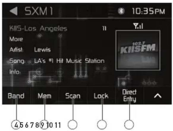 SXM1 10:35PM KIIIS-Los Angeles More Artist: Lewis Song: LA's #1 Hit Music Station Info: Band Mem Scan Lock Direct Entry 4567891011