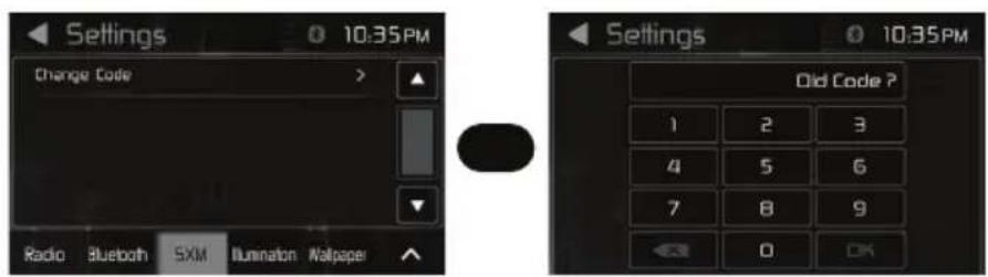 Settings 10:35PM Change Code Radio Bluetooth SXM Illumination Wallpaper Settings 10:35PM Old Code ? 1 2 3 4 5 6 7 8 9 ← 0 OK