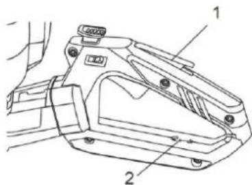 Technical diagram of a mechanical component with labeled parts 1 and 2