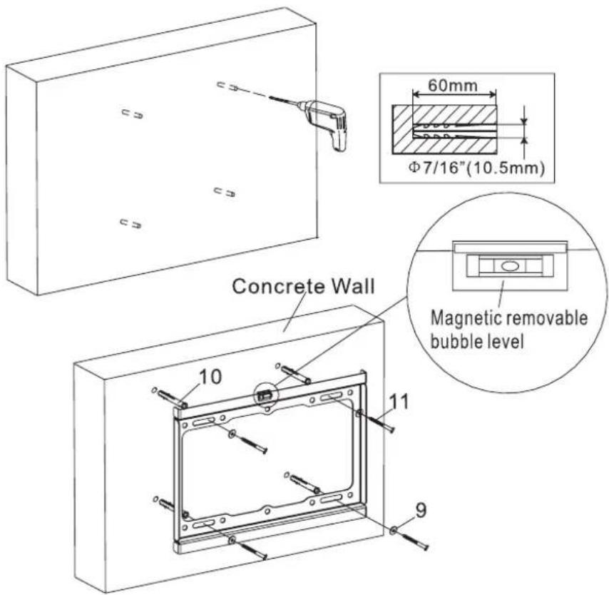 Concrete Wall 60mm Φ7/16"(10.5mm) Magnetic removable bubble level 10 11 9