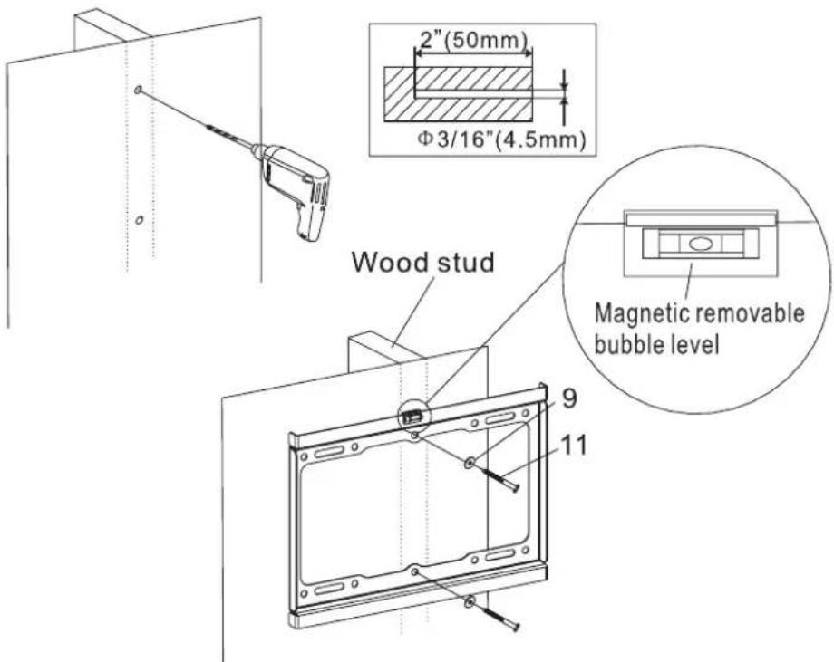 2"(50mm) Φ3/16"(4.5mm) Wood stud Magnetic removable bubble level 9 11