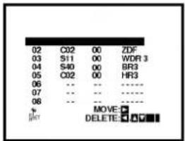 02 C02 00 ZDF 03 S11 00 WDR 3 04 S40 00 BR3 05 C02 00 HR3 06 -- ---- 07 -- ---- 08 -- ---- MOVE: DELETE: ▼▼