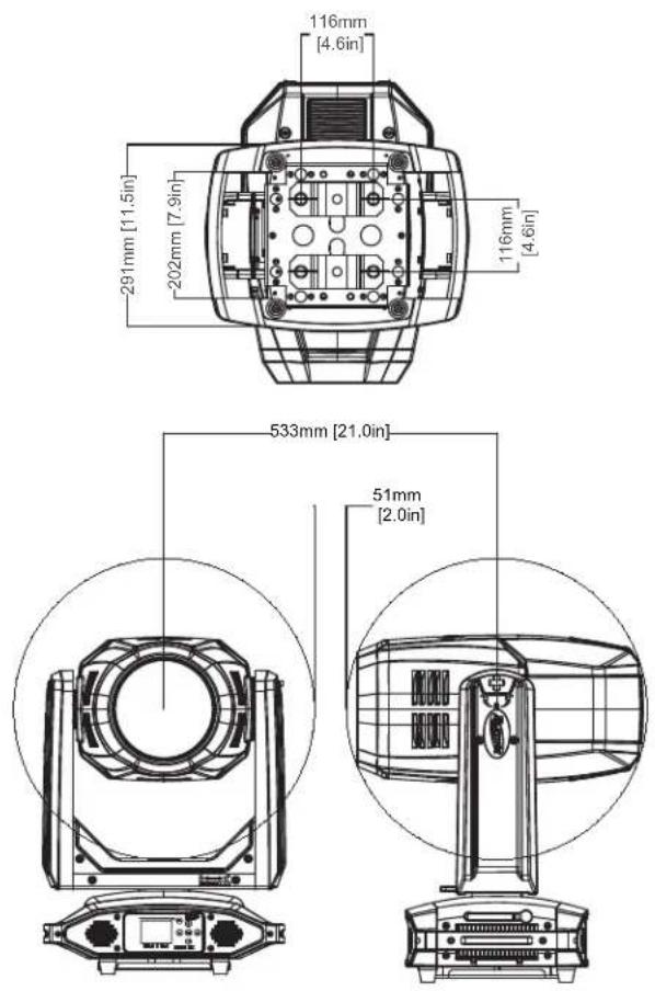 116mm [4.6in] 291mm [11.5in] 202mm [7.9in] 116mm [4.6in] 533mm [21.0in] 51mm [2.0in]