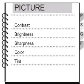 PICTURE Contrast Brightness Sharpness Color Tint