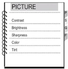 PICTURE Contrast Brightness Sharpness Color Tint