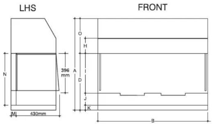 LHS 396 mm N M 430mm FRONT O H A D J K B