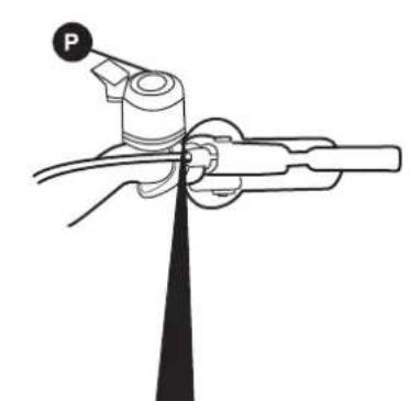 Diagram of a hand holding a tool with a circular indicator labeled 'P' (no text or symbols on the diagram itself)