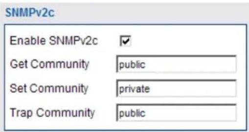 SNMPv2c Enable SNMPv2c ✓ Get Community public Set Community private Trap Community public