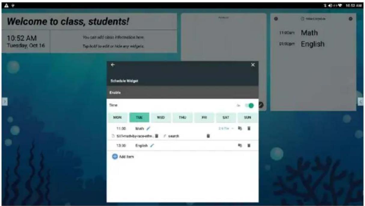 Welcome to class, students! 10:52 AM Tuesday, Oct 16 You can add class information here. Tap bold! to edit or hide any widgets. Schedule Widget Enable Time MON TUE WED THU FRI SAT SUN 11:00 Math SAT-mad-by-race-ethn. search 13:00 English Add item