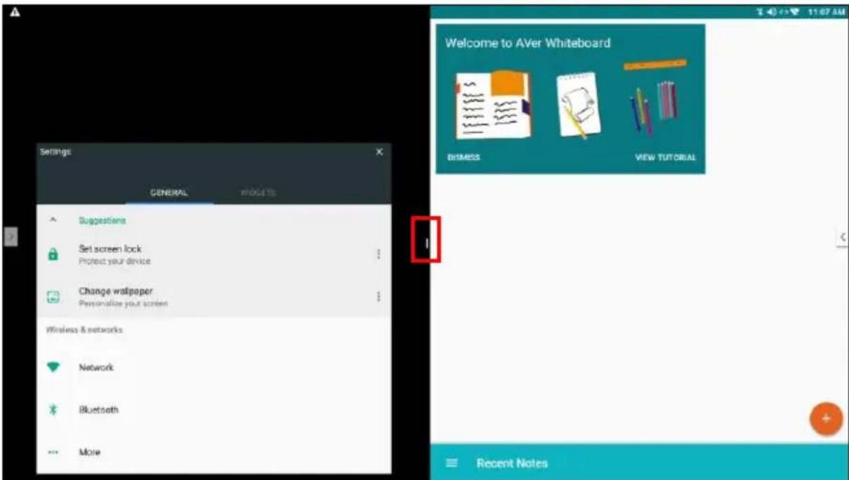 Welcome to AVer Whiteboard DISMSS VIEW TUTORIAL Settings GENERAL MOSTS Suggestions Set screen lock Protect your device Change wallpaper Personalize your screen Wireless & networks Network Bluetooth More Recent Notes