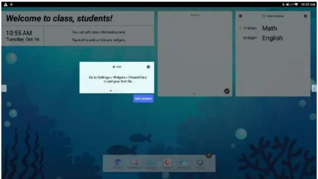 Welcome to class, students! 10:55 AM Tuesday, Oct 16 You can add class information here. Tap bold to edit or hide any widgets. Go to Settings > Widgets > Pinned Files to add your first file. Edit content! Math English