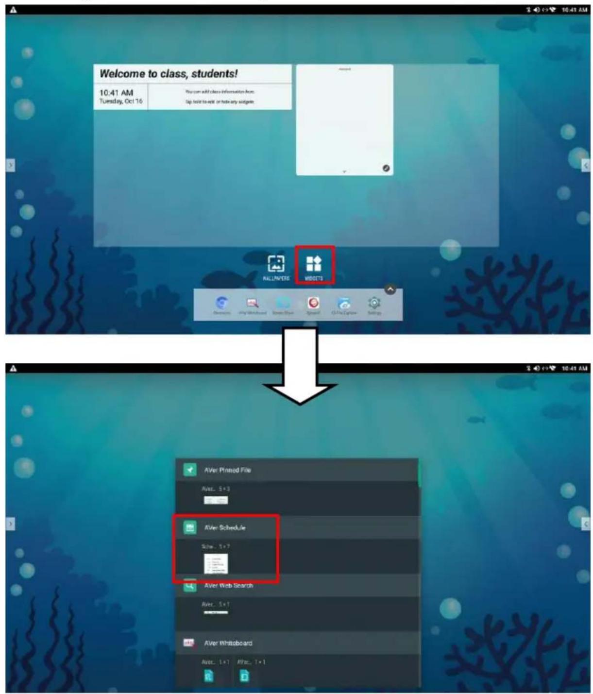 Welcome to class, students! 10:41 AM Tuesday, Oct 16 You can add class information from: Tap tool to web or help any widgets ALL/M/ERS WISSETS Aver Pinned File Aver. 5 x 3 Aver Schedule Screw. 5 x 7 Aver Web Search Aver. 5 x 1 Aver Whitboard Aver. 1 x 1 Aver. 7 x 1