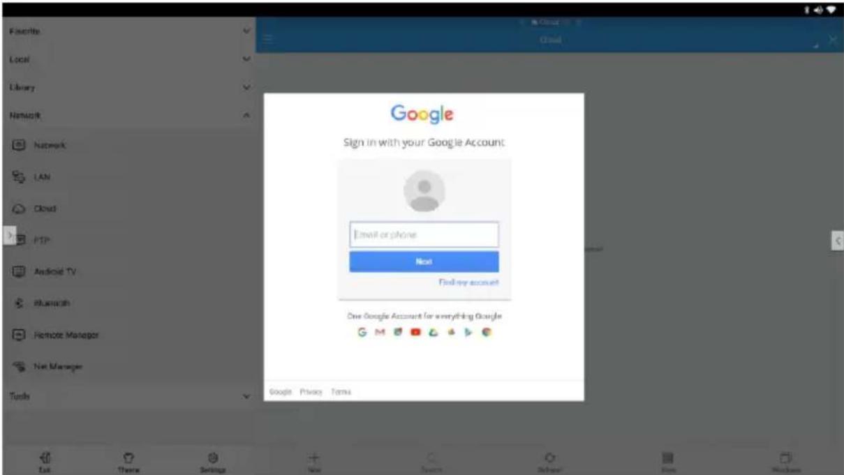 Favorite Local Library Network Network LAN Cloud FTP Android TV eBookchat Remote Manager Net Manager Tools Google Sign in with your Google Account Email or phone Next Finding my account One Google Account for everything Google Google Privacy Terms
