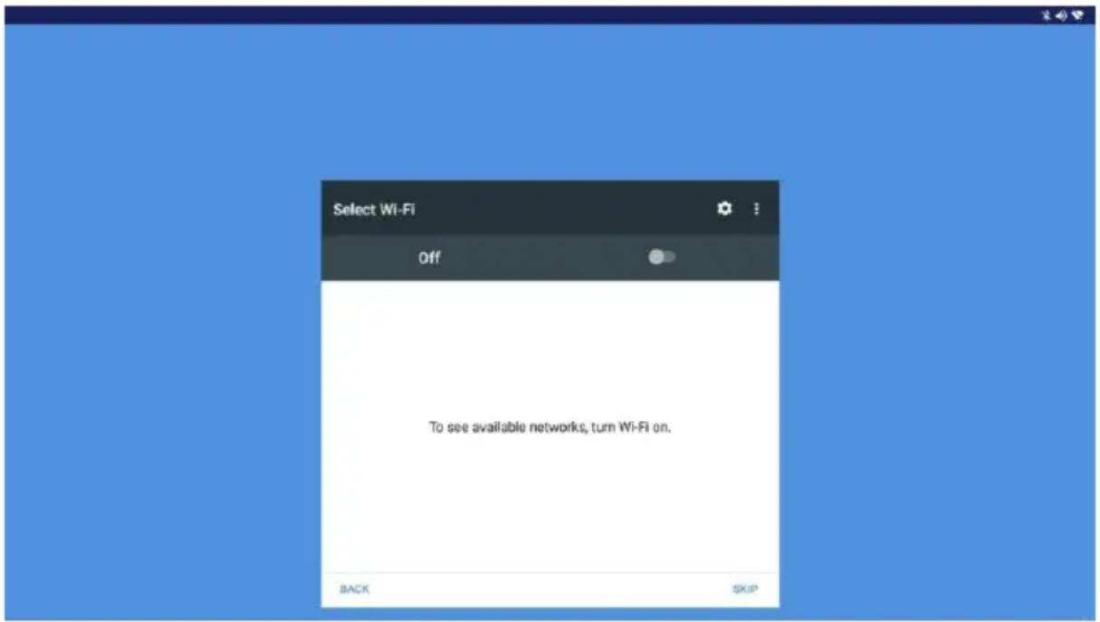 Select Wi-Fi Off To see available networks, turn Wi-Fi on. BACK SKIP