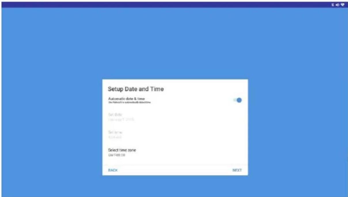 Setup Date and Time Automatic date & time (Use Network to automatically detect time) Set Date 1 January 1996 Set time Forward Select time zone GM 408:50 BACK NEXT
