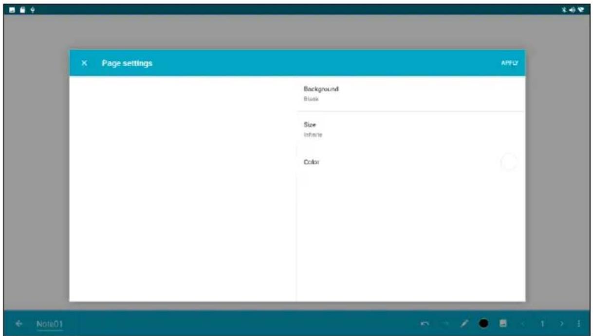 Page settings Background Blank Size infinite Color
