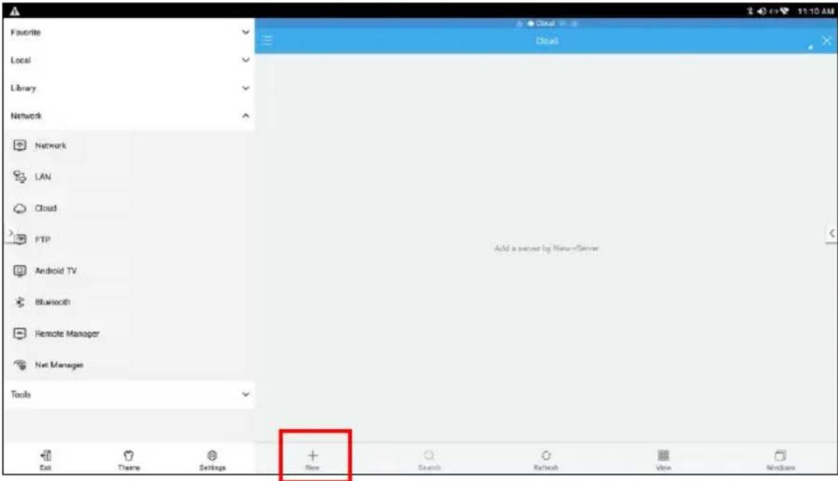 Favorite Local Library Network Network LAN Cloud FTP Android TV Bluetooth Remote Manager Net Manager Tools Add a server by New-Server Exit Theme Settings New Search Refresh View Windows