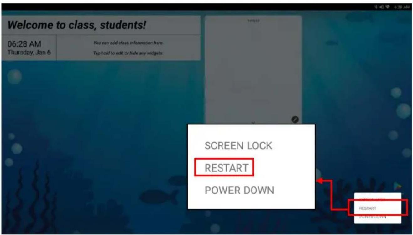 Welcome to class, students! 06:28 AM Thursday, Jan 6 You can add class information here. Top hold to edit or hide any widgets. SCREEN LOCK RESTART POWER DOWN RESTART POWER DOWN