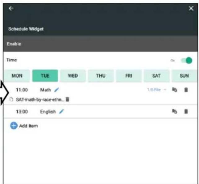 Schedule Widget Enable Time MON TUE WED THU FRI SAT SUN 11:00 Math 1/5 File SAT-math-by-race-ethn... 13:00 English Add Item