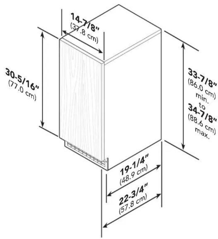 14-7/8" (37.8 cm) 30-5/16" (77.0 cm) 19-1/4" (48.9 cm) 22-3/4" (57.8 cm) 33-7/8" (86.0 cm) min. to 34-7/8" (88.6 cm) max.