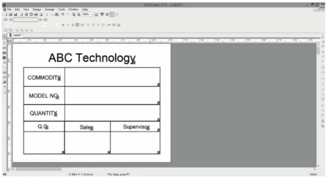 ABC Technology COMMODITY MODEL NO QUANTITY Q.Q. Saleq Supervisag X: 98.4 Y: 11.9 (mm) "For Help, press F1"