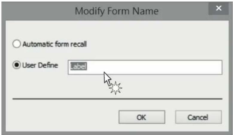 Modify Form Name Automatic form recall User Define Label OK Cancel