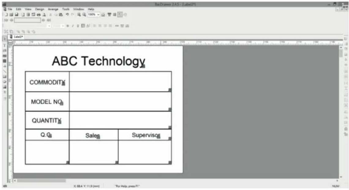 ABC Technology COMMODITY MODEL NO QUANTITY Q.G Sale Supervisq X 88.4 Y: 11.9 (mm) "For Help press F1" NLM