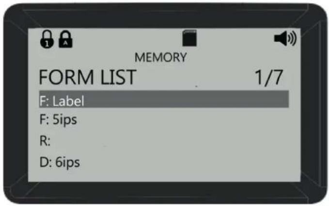 MEMORY FORM LIST 1/7 F: Label F: 5ips R: D: 6ips