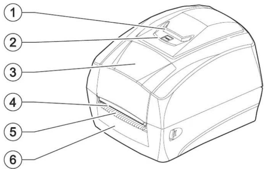 Technical diagram of a device with numbered parts labeled 1 through 6