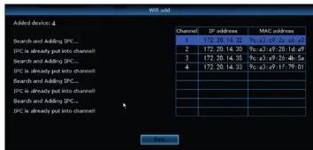 Wt add Added device 4 Channel IP address MAC address Search and Adding SPC... SPC is already put into channel1 2 172.20.14.35 %c: a3. e7.28.1d. e7 Search and Adding SPC... SPC is already put into channel1 3 172.20.14.35 %c: a3. e7.26.4b.5e SPC is already put into channel1 4 172.20.14.35 %c: a3. e7.17.79.01 Search and Adding SPC... SPC is already put into channel1 Search and Adding SPC... SPC is already put into channel1 Cancel