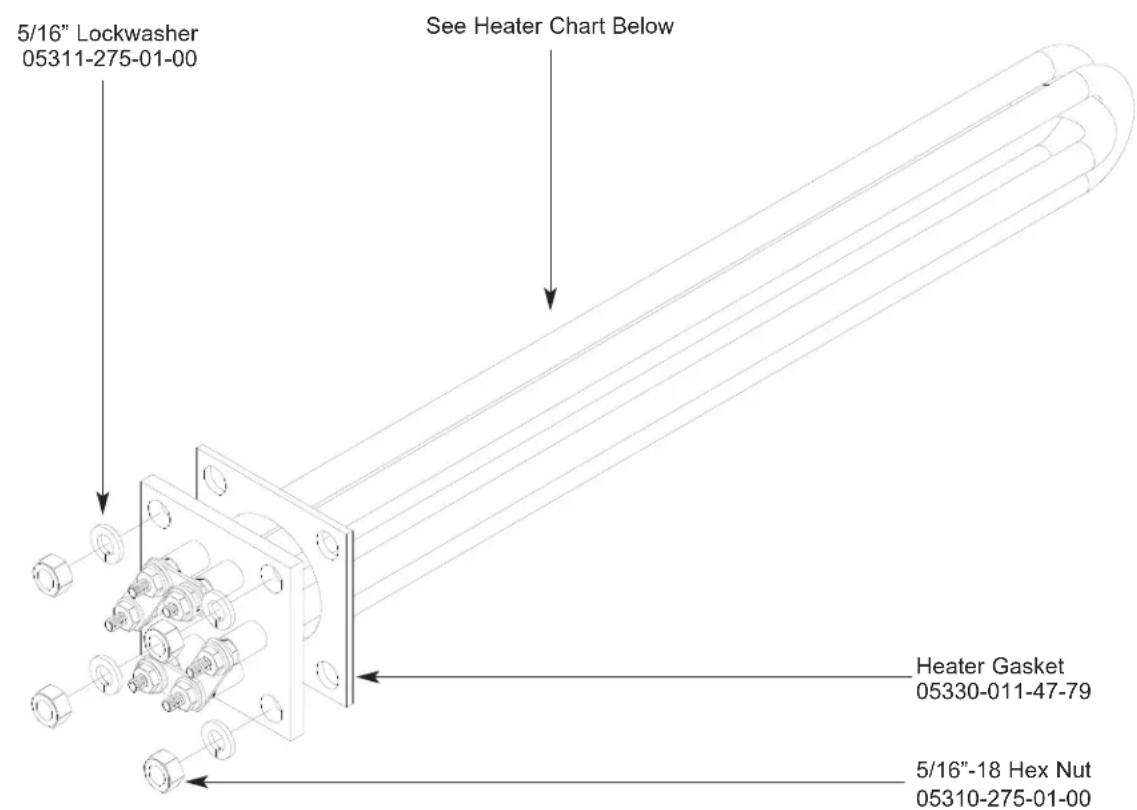 5/16" Lockwasher 05311-275-01-00 See Heater Chart Below Heater Gasket 05330-011-47-79 5/16"-18 Hex Nut 05310-275-01-00