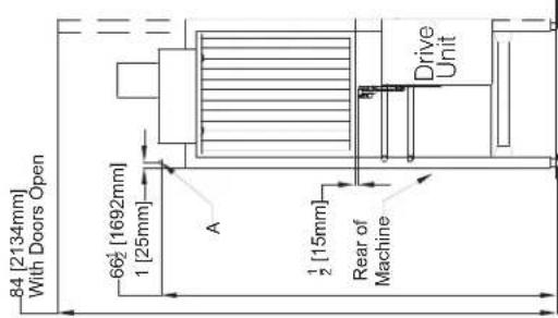 84 [2134mm] With Doors Open 66½ [1692mm] 1 [25mm] A ½ [15mm] Rear of Machine Drive Unit
