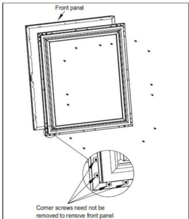 Front panel Corner screws need not be removed to remove front panel