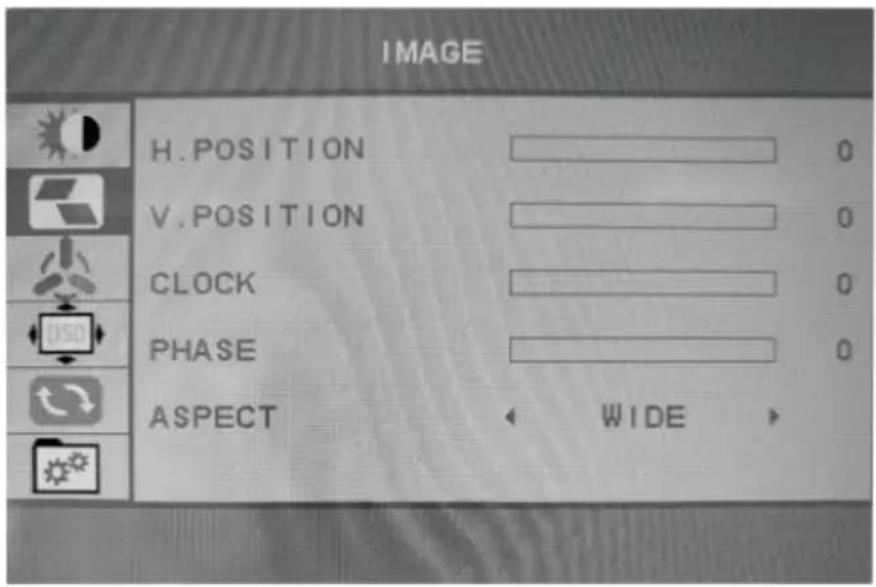 IMAGE H. POSITION V. POSITION CLOCK PHASE ASPECT WIDE