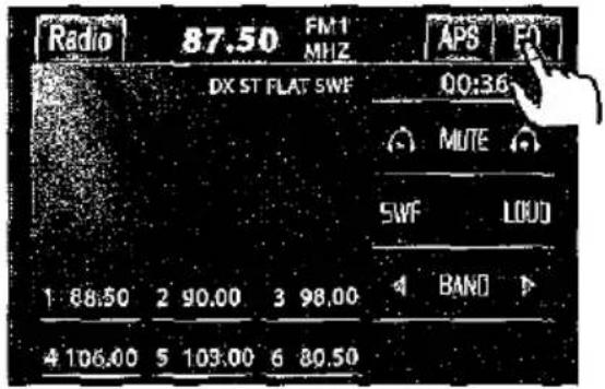 Radio 87.50 FM1 MHZ APS F DX ST FLAT SWF 00:36 MUTE SWF LOUD 1 68.50 2 90.00 3 98.00 BAND 4 106.00 5 103.00 6 80.50