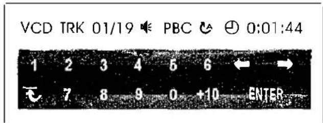 VCD TRK 01/19 PBC 0:01:44 1 2 3 4 5 6 ← → 7 8 9 0 +10 ENTER