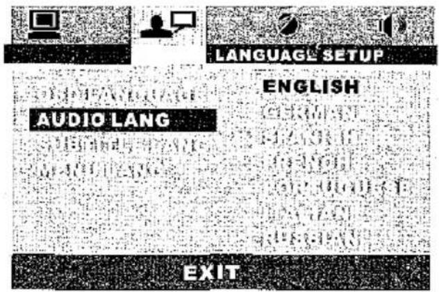 LANGUAGE SETUP AUDIO LANG ENGLISH AUDIO LANG EXIT