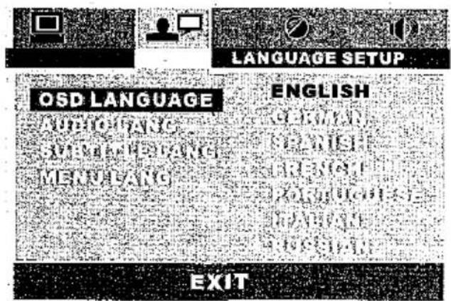 LANGUAGE SETUP OSD LANGUAGE ENGLISH MUSIC LANGUAGE NATIONAL METHNIC LANGUAGE NATIONAL MENI LANGUAGE NATIONAL EXIT