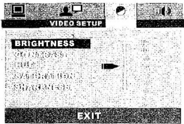 VIDEO SETUP BRIGHTNESS (1, 2, 3, 4, 5) (6, 7, 8, 9, 10) (11, 12, 13, 14) (15, 16, 17, 18)